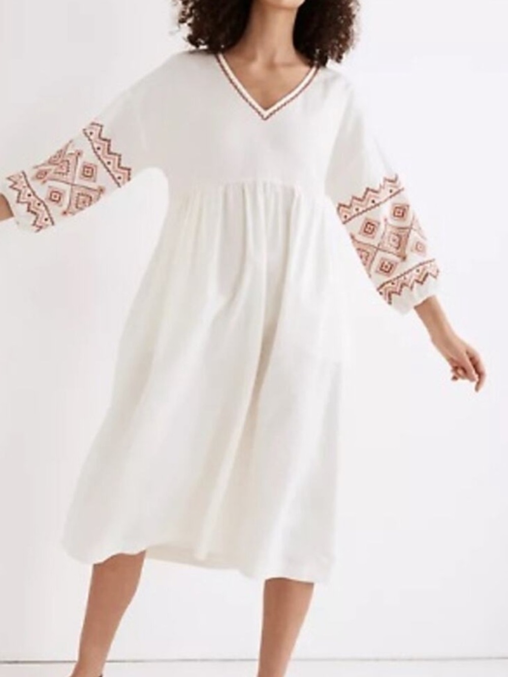 Madewell Pop-over Embroidered Cream Midi Dress 2X